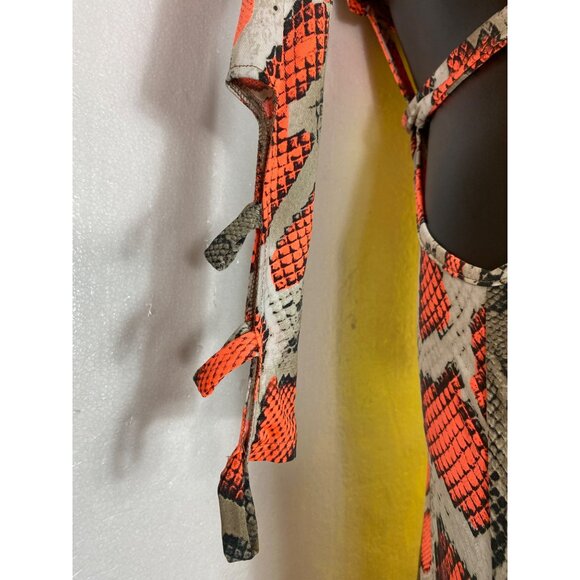 Snakeskin Print Bodycon Dress Neon Orange Sexy Stretch Club Large Fashion Nova - Picture 6 of 7